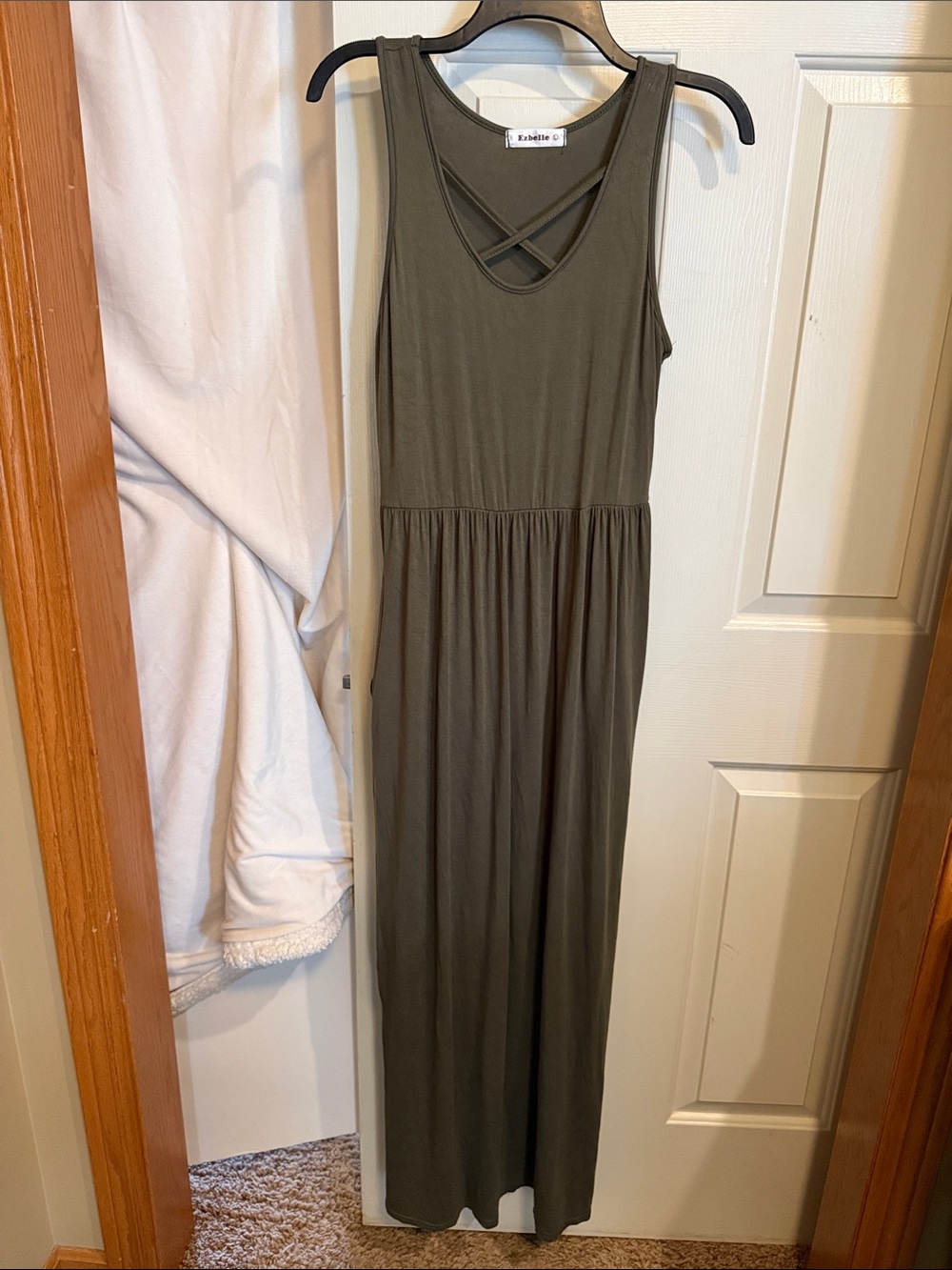 Sleeveless Olive Crisscross Maxi Dress by Ezbelle